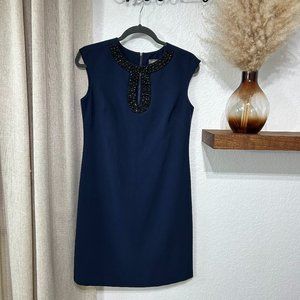 Vince Camuto Bead Embellished Neckline Shift Cocktail Dress Blue Black - Size 4